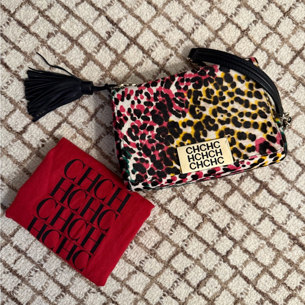 CH Carolina Herrera Fantasy Bag Leopard Print Multicolor Chain Shoulder Bag